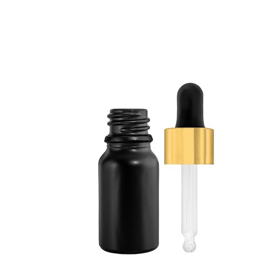 Przejdź do produktu Butelka szklana 10ml czarna matowa z pipetą złoto czarną