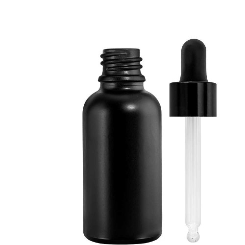 Przejdź do produktu Butelka szklana 30ml czarna matowa z pipetą czarną