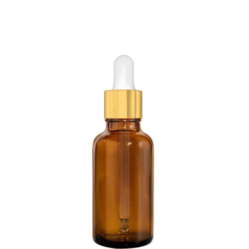 Przejdź do produktu Butelka szklana 30ml brązowa z pipetą złotą białą