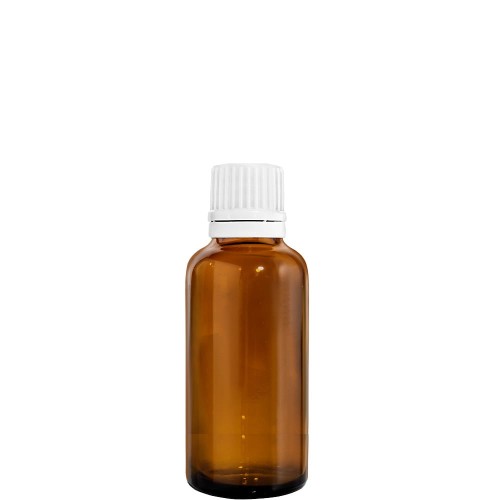 Przejdź do produktu Butelka szklana 30ml brązowa z nakrętką plastikową białą