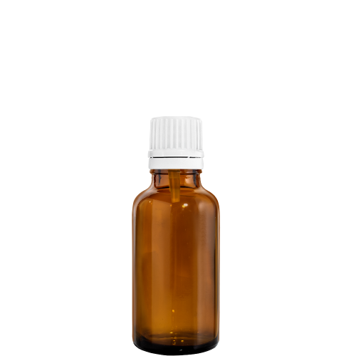 Przejdź do produktu Butelka szklana 30ml brązowa z kroplomierzem białym