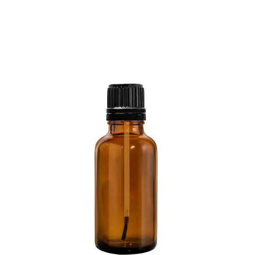 Przejdź do produktu Butelka szklana 30ml brąz z nakrętką i pędzelkiem czarnym