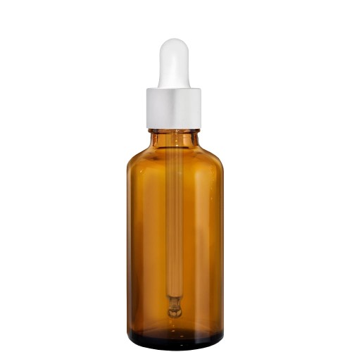 Przejdź do produktu Butelka szklana 50ml brązowa z pipetą srebrną