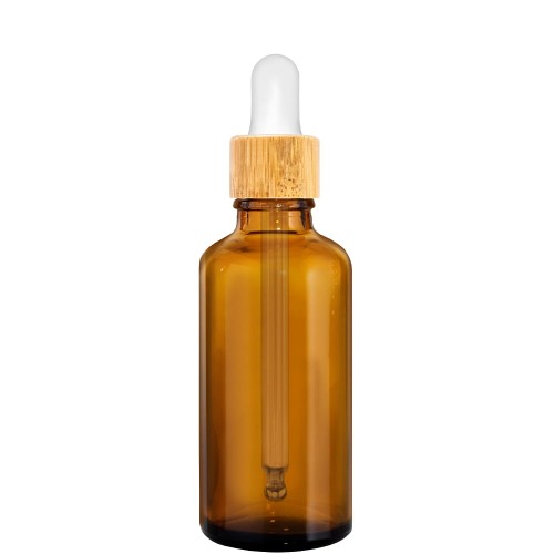 Przejdź do produktu Butelka szklana 100ml brązowa z pipetą bambusową