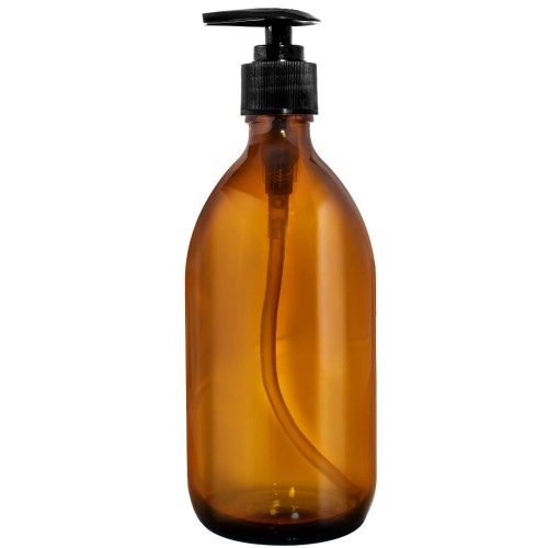 Przejdź do produktu Butelka szklana 500ml brąz z pompką czarną