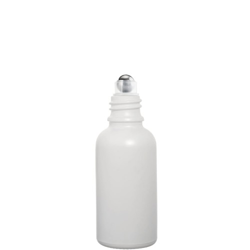 Przejdź do produktu Butelka szklana 30ml biała matowa z roll on + nakretka