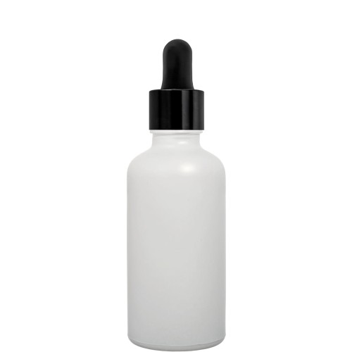 Przejdź do produktu Butelka szklana 100ml biała matowa z pipetą czarną