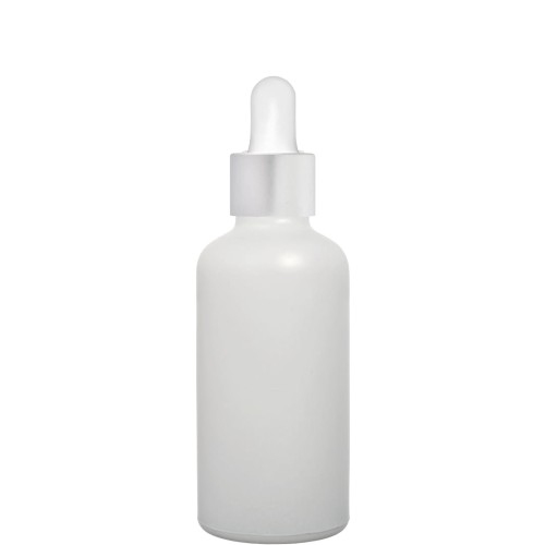 Przejdź do produktu Butelka szklana 100ml biała matowa z pipetą srebrną