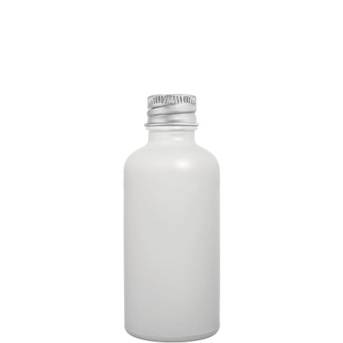 Przejdź do produktu Butelka szklana 100ml biała matowa z nakrętką aluminiową