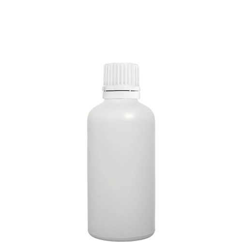 Przejdź do produktu Butelka szklana 100ml biała matowa z nakrętką plastikową białą