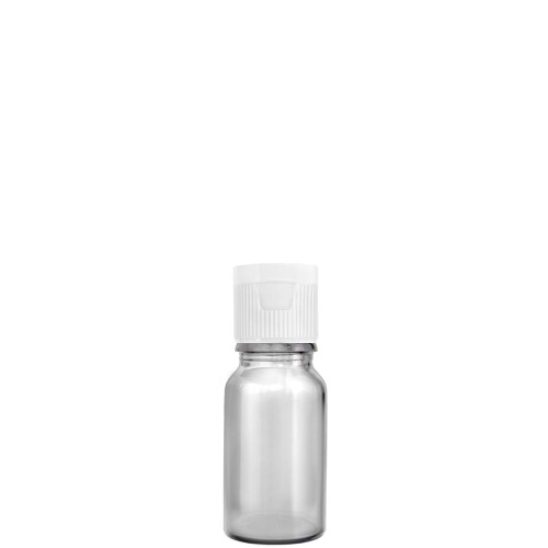 Przejdź do produktu Butelka szklana 10ml bezbarwna z nakrętką flip top białą