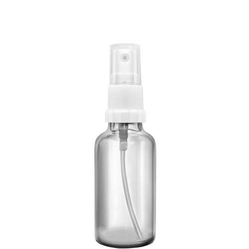 Przejdź do produktu Butelka szklana 50ml bezbarwna z atomizerem białym