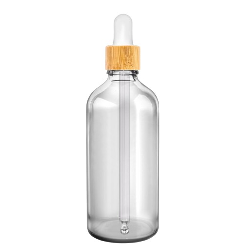 Przejdź do produktu Butelka szklana 100ml bezbarwna z pipetą bambusową