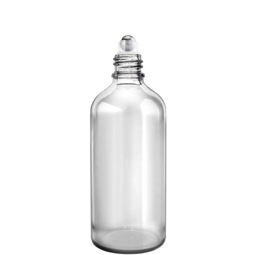 Przejdź do produktu Butelka szklana 100ml bezbarwna z roll on i nakrętką