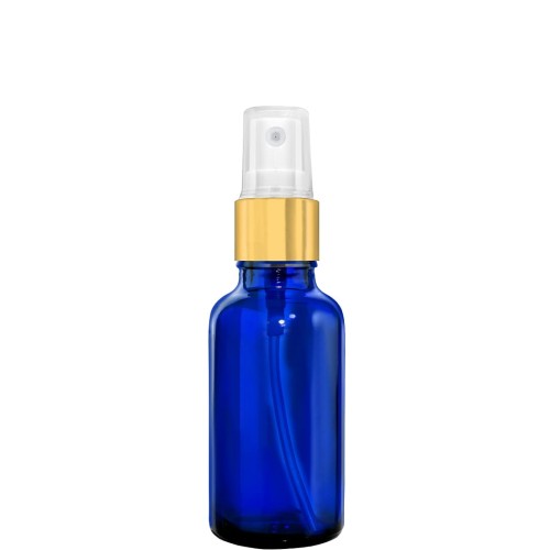 Przejdź do produktu Butelka szklana 30ml niebieska z atomizerem złotym