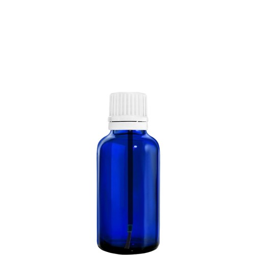 Przejdź do produktu Butelka szklana 30ml niebieska z nakrętką i pędzelkiem białym