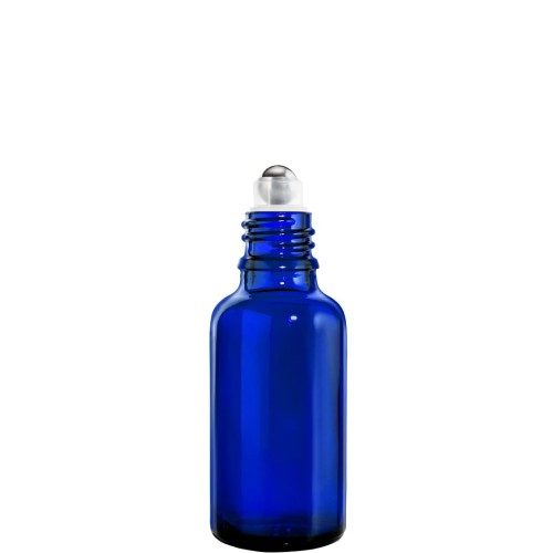 Przejdź do produktu Butelka szklana 50ml niebieska z roll on i nakrętką
