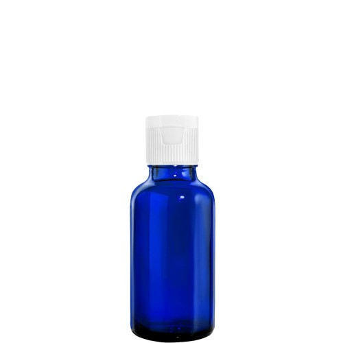 Przejdź do produktu Butelka szklana 50ml niebieska z nakrętką Flip Top białą