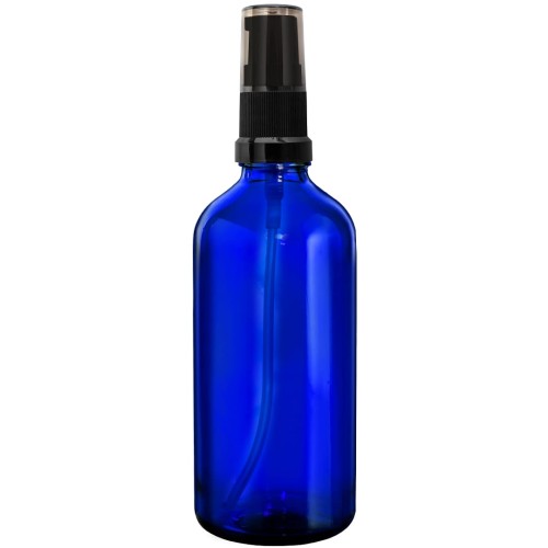 Przejdź do produktu Butelka szklana 100ml niebieska z pompką dozownikiem