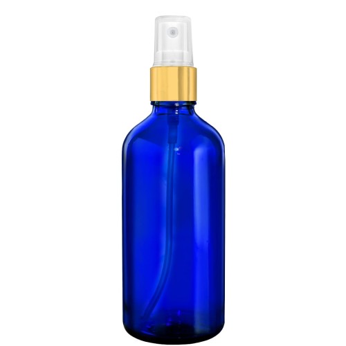 Przejdź do produktu Butelka szklana 100ml niebieska z atomizerem złotym