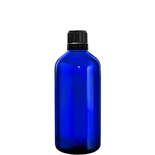 Przejdź do produktu Butelka szklana niebieska 100ml z nakrętką czarną