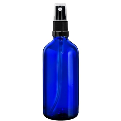 Przejdź do produktu Butelka szklana 100ml niebieska z atomizerem czarnym