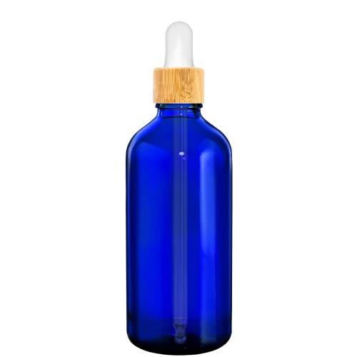 Przejdź do produktu Butelka szklana 100ml niebieska z pipetą bambusową