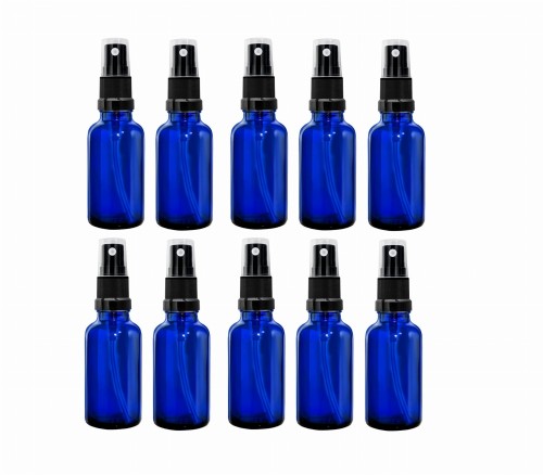 Przejdź do produktu Butelka szklana niebieska 30ml z atomizerem czarnym X 10