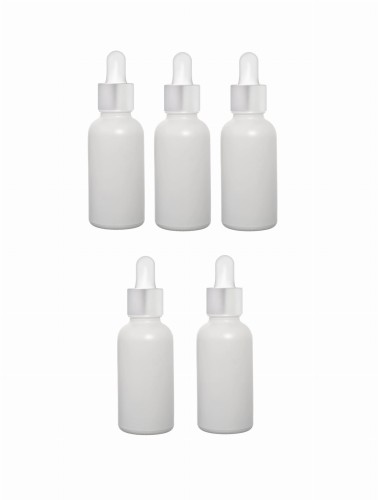Przejdź do produktu Butelka szklana 50ml biała z pipetą srebrną x5
