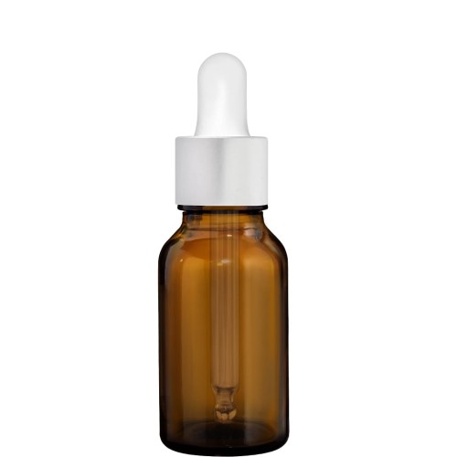 Przejdź do produktu Butelka 15ml brązowa z pipetą srebrną matową