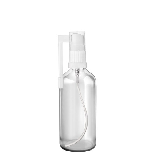 Przejdź do produktu Butelka szklana 100ml bezbarwna z atomizerem do gardła