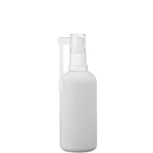 Przejdź do produktu Butelka szklana 100ml biała z atomizerem do gardła