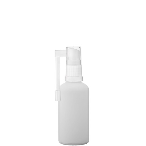 Przejdź do produktu Butelka szklana 50ml biała  z atomizerem do gardła