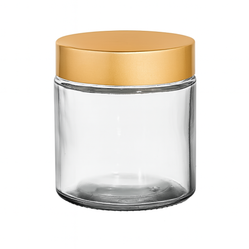 Przejdź do produktu Słoik szklany bezbarwny 120ml z nakrętką złotą