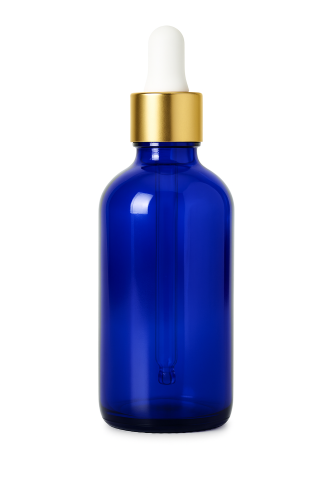 Przejdź do produktu Butelka szklana 240ml niebieska z pipetą złotą 