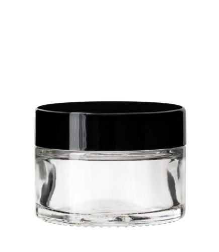 Przejdź do produktu Słoik szklany bezbarwny 30ml z nakrętką czarną