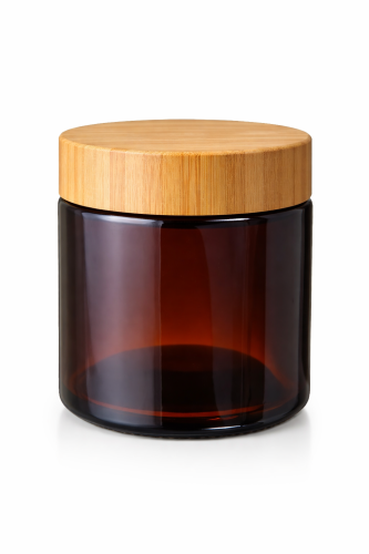 Przejdź do produktu Słoik szklany brązowy 120ml z nakrętką bambusową PP