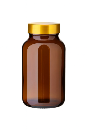 Przejdź do produktu Słoik szklany brązowy PHARMA 250 ml ze złotą nakrętką na suplementy tabletki kapsułki