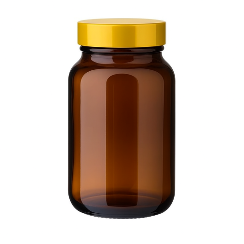 Przejdź do produktu Słoik szklany brązowy PHARMA 150ml ze złotą nakrętką na suplementy tabletki kapsułki 