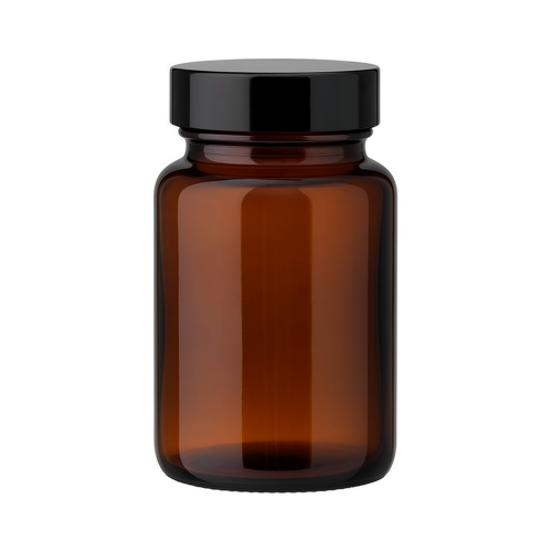 Przejdź do produktu Słoik szklany brązowy PHARMA 100ml z czarną nakrętką na suplementy tabletki kapsułki 