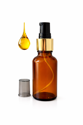 Przejdź do produktu Butelka szklana 30ml brązowa z pompką złoto czarną do kremu oleju