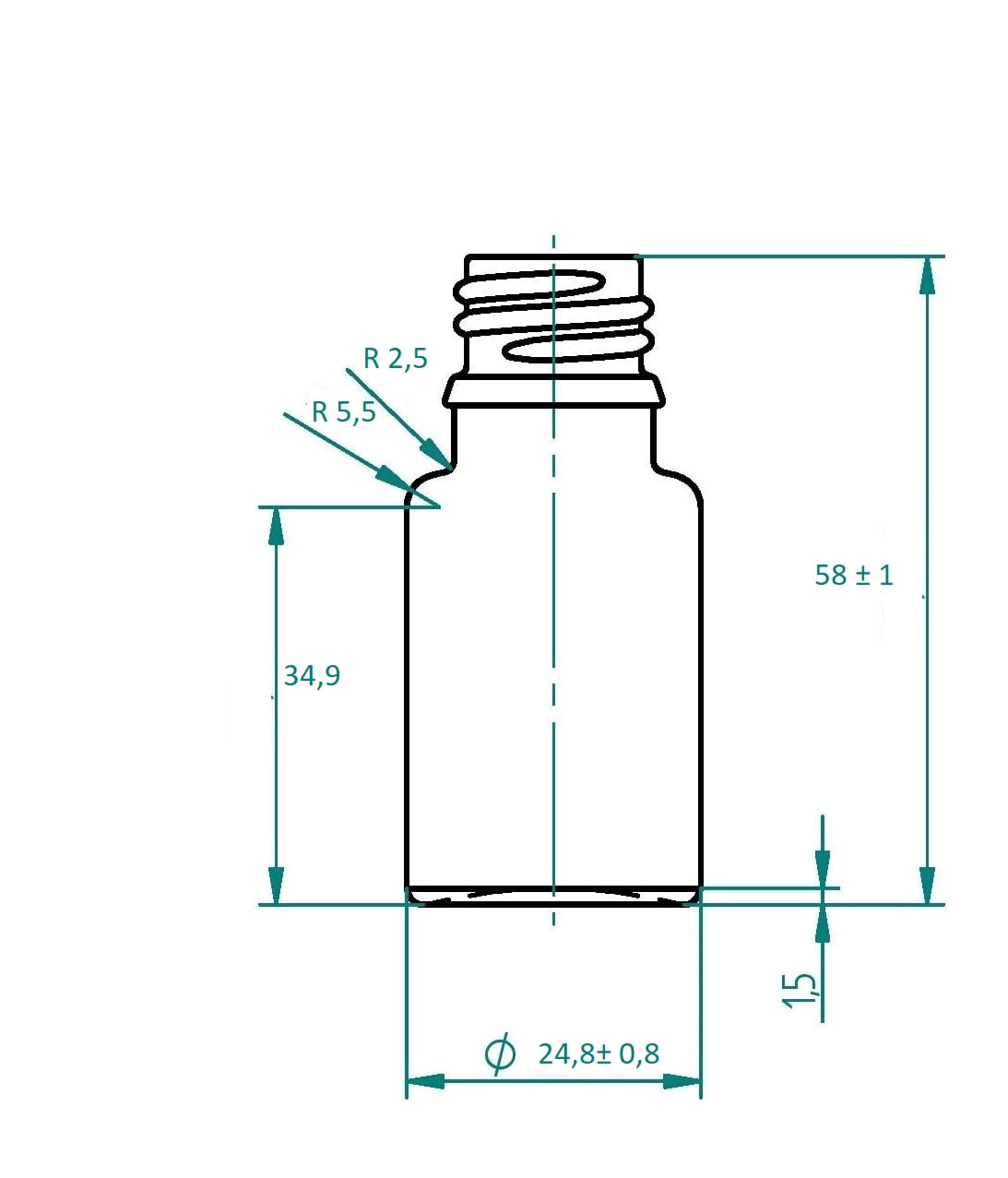 Wymiary butelki szklanej 10 ml bezbarwnej