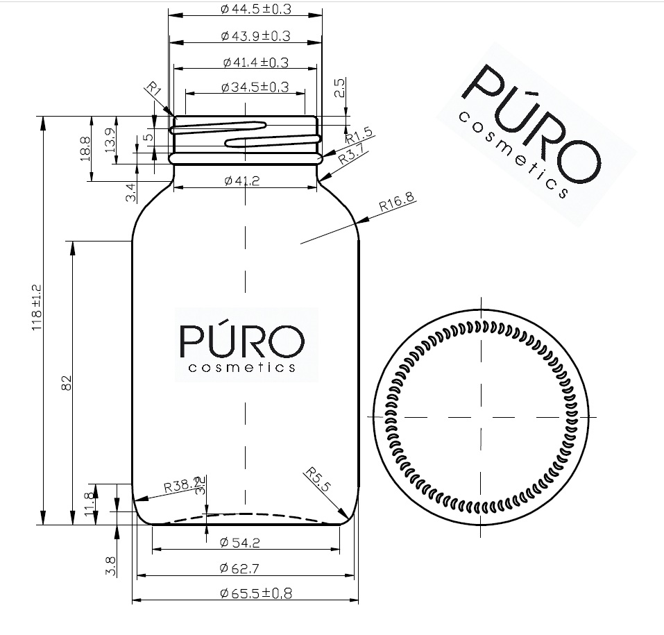 Rysunek techniczny słoika 250 ml 45/400