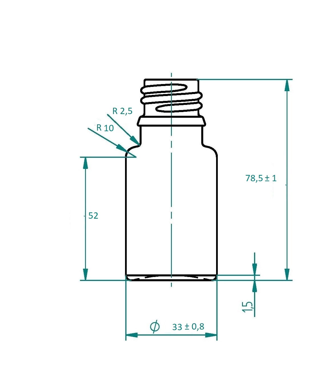 Wymiary butelki szklanej 30 ml białej matowej